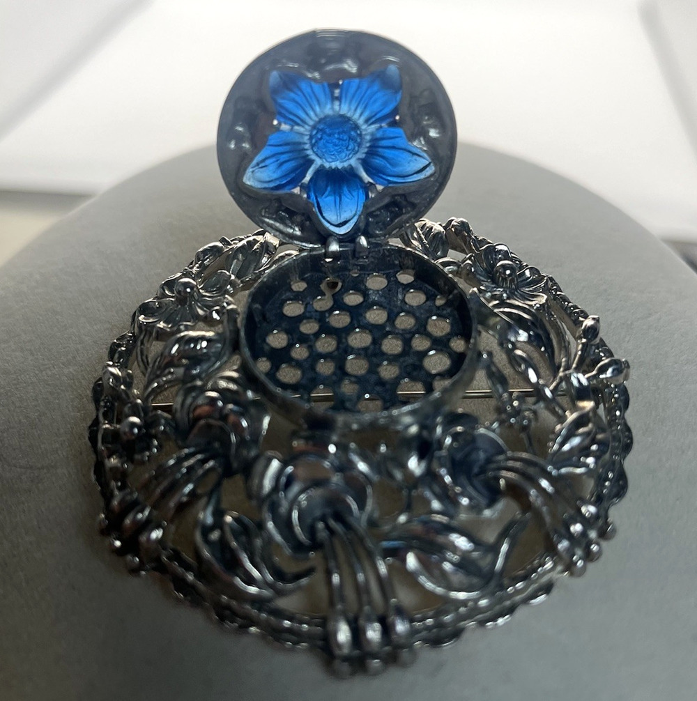 Czech Silver Plate Pomander Brooch Pin Pendant Estate Jewelry Vintage 1940s 40s